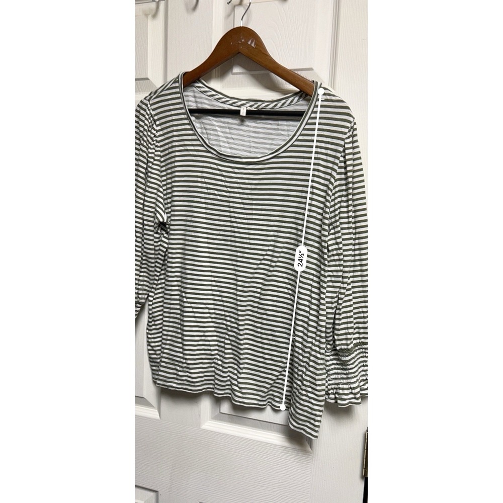 Cato Womens XL Sage Green White Striped Smocked Cuff 3/4 Sleeve Blouse Top - Picture 6 of 8